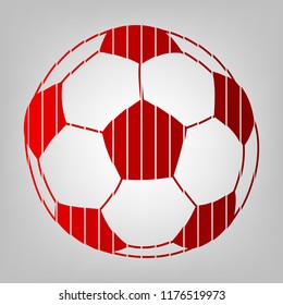 Soccer ball icon. Vector. Vertically divided icon with colors from reddish gradient in gray background with light in center.