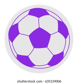 Soccer ball icon. Vector. Violet flat icon on light gray circle at white background. Isolated.
