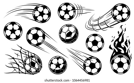 Soccer ball icons in motion. Vector illustration
