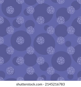 Soccer ball icons in seamless pattern on a violet background. Monochrome art illustration for tournament illustration and sport designs. Vector EPS 10