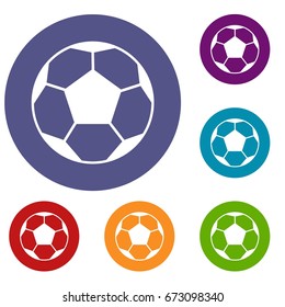 Soccer ball icons set in flat circle reb, blue and green color for web