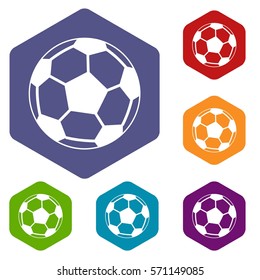 Soccer ball icons set rhombus in different colors isolated on white background