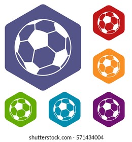 Soccer ball icons set rhombus in different colors isolated on white background