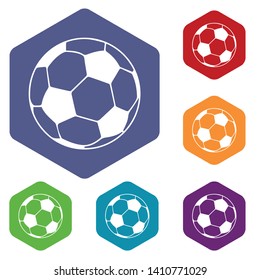 Soccer ball icons vector colorful hexahedron set collection isolated on white