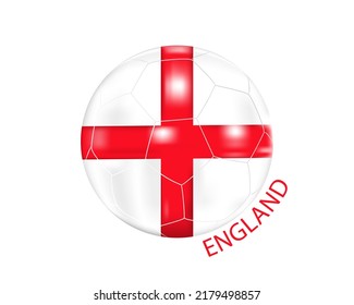 A soccer ball with the image of the flag of England.Vector illustration of a soccer ball.Football Championship 2022 in Qatar.