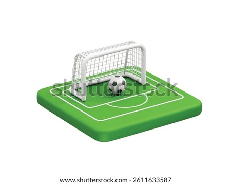 Soccer ball inside the goal on the field icon 3d Football field goal post icon 3d render