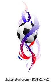 Soccer ball inside paint smears with Flag of Russia print on the white background