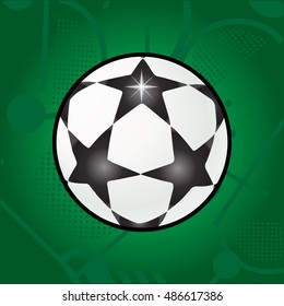 Soccer Ball isolated on green background. Vector Soccer Ball with stars Football Champions League ball Finale game 2024 Match Balls. Soccer ball icon on Football Green Field pattern symbol London sign