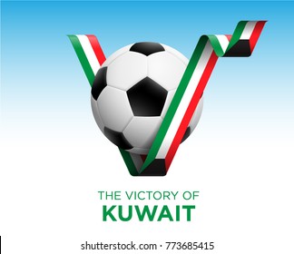 Soccer Ball With Kuwait Victory Flag Banner. Vector Illustration.
