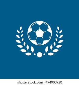 Soccer Ball With Laurel Wreath Flat Icon On Blue Background