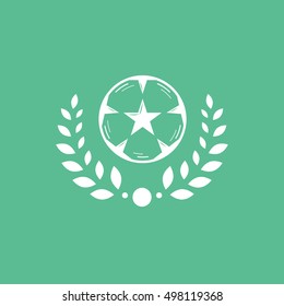 Soccer Ball With Laurel Wreath Flat Icon On Green Background