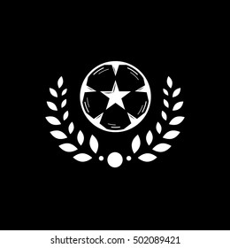 Soccer Ball With Laurel Wreath Flat Icon On Black Background