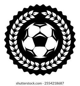 Soccer ball and laurel wreath, football logo. Sport games. Sporting equipment. Emblem, badge.