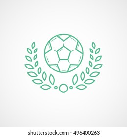 Soccer Ball With Laurel Wreath  Green Line Icon On White Background