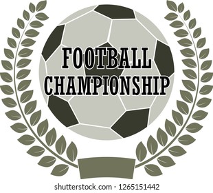 Soccer ball with a laurel wreath and text football championship