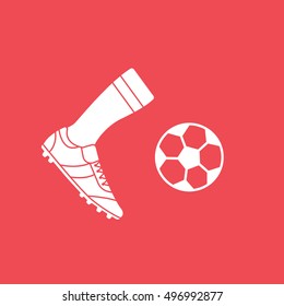 Soccer Ball And Leg Flat Icon On Red Background