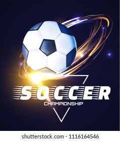 Soccer Ball with Light Effects. Football Power Design. Vector illustration