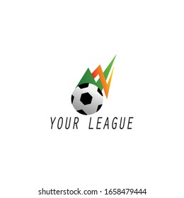 The soccer ball logo and graphics are green and yellow, suitable for football league logos