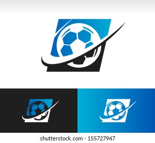 Soccer ball logo icon with swoosh graphic element