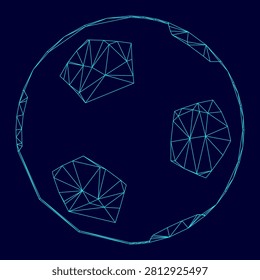 Soccer ball low poly triangulation triangulated polygonal electric cyan blue vibrant aqua neon color vector illustration image outline contour line style