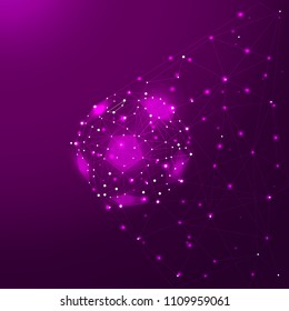 Soccer ball. Low poly wireframe mesh with dots and stars