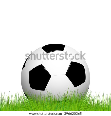 soccer ball lying in the grass with white background
