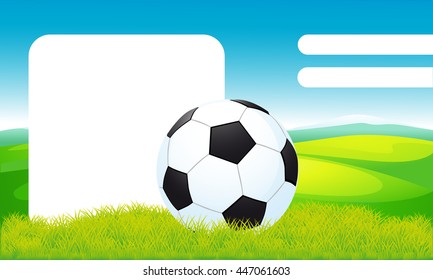 soccer ball lying on the grass, frame design - vector illustration