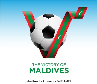 Soccer Ball With Maldives Victory Flag Banner. Vector Illustration.