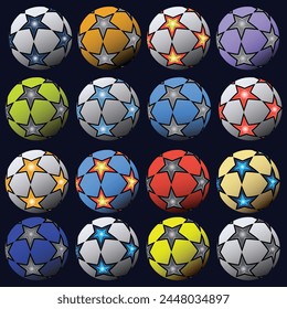 soccer ball with many attractive models and colors with a dark background