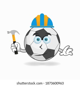 The Soccer Ball mascot character becomes a builder. vector illustration