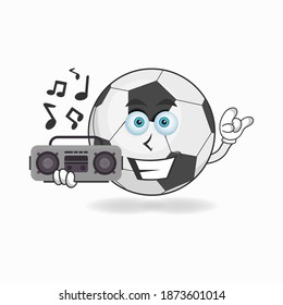 Soccer Ball mascot character holding a radio. vector illustration