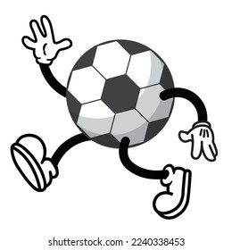 soccer ball mascot, vintage cartoon football character, vector