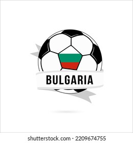 Soccer ball minimal design with Bulgaria flag. Flag of Bulgaria in a soccer ball with the text Bulgaria on the ribbon. Vector illustration eps10