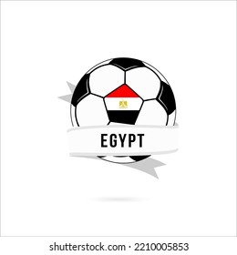 Soccer ball minimal design with Egypt flag. Flag of Egypt in a soccer ball with the text Egypt on the ribbon. Vector illustration eps10