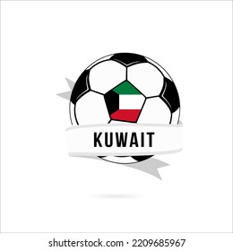 Soccer ball minimal design with Kuwait flag. Flag of Kuwait in a soccer ball with the text Kuwait on the ribbon. Vector illustration eps10