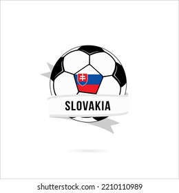 Soccer ball minimal design with Slovakia flag. Flag of Slovakia in a soccer ball with the text Slovakia on the ribbon. Vector illustration eps10