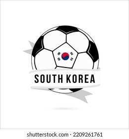 Soccer ball minimal design with South Korea flag. Flag of South Korea in a soccer ball with the text South Korea on the ribbon. Vector illustration eps10