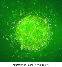 soccer ball in a modern abstract style. breaks up and flies crashing the background. vector design. concept football
