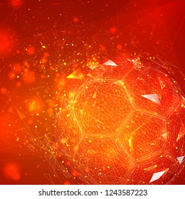 soccer ball in a modern abstract style. breaks up and flies crashing the background. vector design. concept football