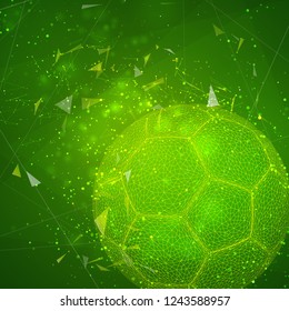 soccer ball in a modern abstract style. breaks up and flies crashing the background. vector design. concept football