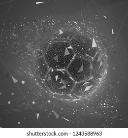 soccer ball in a modern abstract style. breaks up and flies crashing the background. vector design. concept football