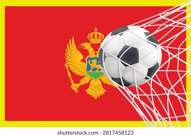 Soccer ball with Montenegrin flag 3d rendering with goal netting