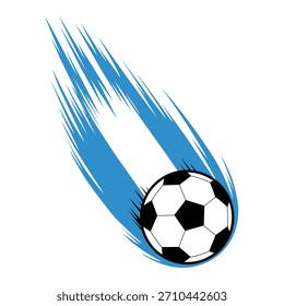 Uma bola de futebol com linhas de movimento sugere velocidade e energia, um gráfico esportivo vibrante.