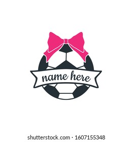 soccer ball name tag with ribbon vector design for print on sticker, vinyl, decal, mug and t shirt template