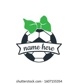 soccer ball name tag with ribbon vector design for print on sticker, vinyl, decal, mug and t shirt template