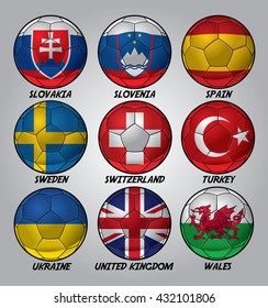 Soccer ball with nation flag set