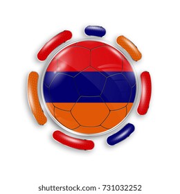 Soccer ball with the national flag of Armenia. Modern emblem of soccer team. Realistic vector illustration.
