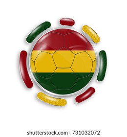Soccer ball with the national flag of Bolivia. Modern emblem of soccer team. Realistic vector illustration.