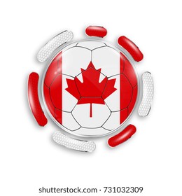 Soccer ball with the national flag of Canada. Modern emblem of soccer team. Realistic vector illustration.
