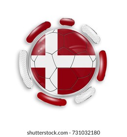 Soccer ball with the national flag of Denmark. Modern emblem of soccer team. Realistic vector illustration.